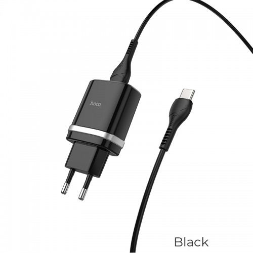 Адаптер мережевий Hoco Type-C Cable Smart FCP / AFC C12Q |1USB, 3A, 18W, QC3.0| black