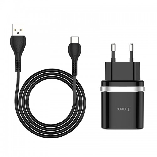 Адаптер мережевий Hoco Type-C Cable Smart FCP / AFC C12Q |1USB, 3A, 18W, QC3.0| black