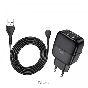 Адаптер мережевий Hoco Type-C cable Highway C77A |2USB, 2.4A| black