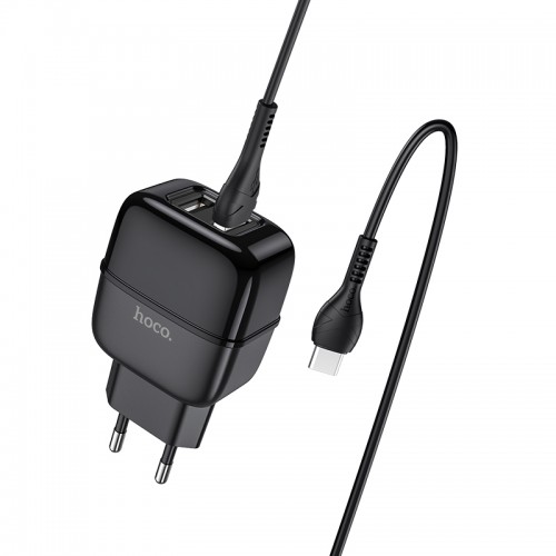 Адаптер мережевий Hoco Type-C cable Highway C77A |2USB, 2.4A| black