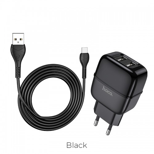Адаптер мережевий Hoco Type-C cable Highway C77A |2USB, 2.4A| black