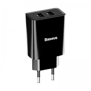Адаптер мережевий BASEUS Speed Mini Dual U Charger |2USB, 2A, 10.5W| (CCFS-R02) black