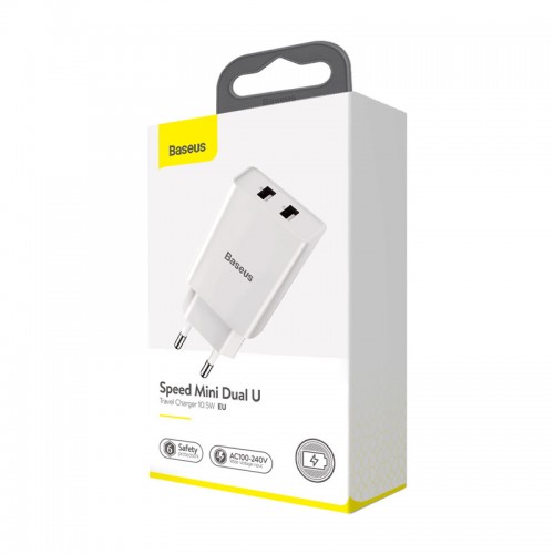 Адаптер мережевий BASEUS Speed Mini Dual U Charger |2USB, 2A, 10.5W| (CCFS-R02) white