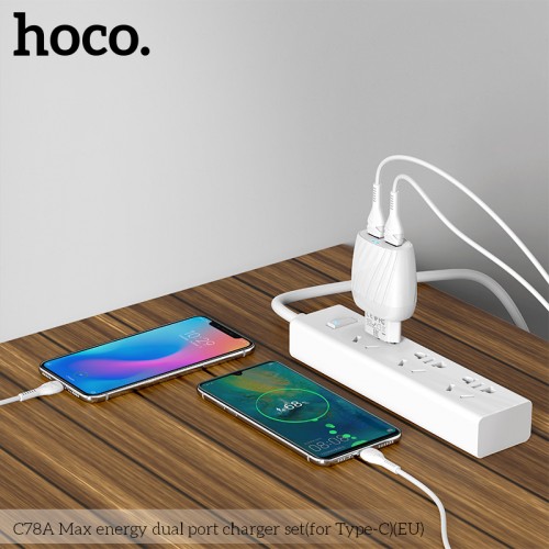 Адаптер мережевий Hoco Type-C Cable Max energy C78A |2USB, 2.4A| white