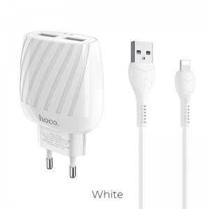 Адаптер мережевий Hoco Lightning Cable Max energy C78A |2USB, 2.4A| white