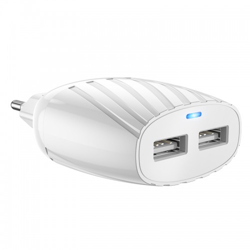 Адаптер мережевий Hoco Lightning Cable Max energy C78A |2USB, 2.4A| white