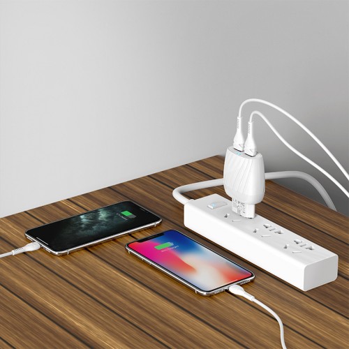 Адаптер мережевий Hoco Lightning Cable Max energy C78A |2USB, 2.4A| white