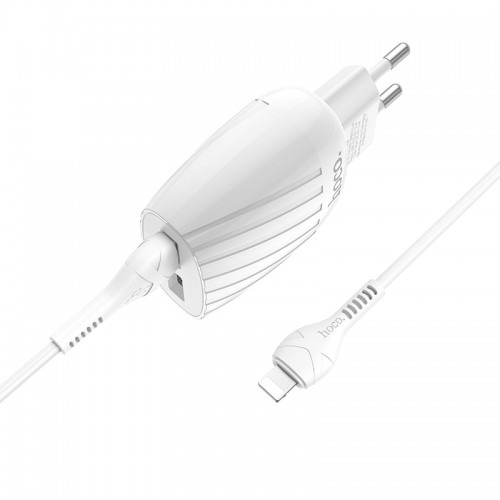 Адаптер мережевий Hoco Lightning Cable Max energy C78A |2USB, 2.4A| white