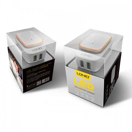 Адаптер мережевий LDNIO Type-C USB Cable Touch Light A2205 |2USB, 2.4A| white