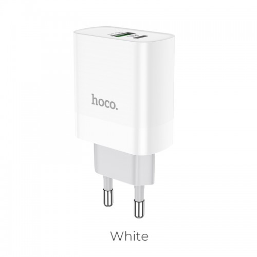Адаптер мережевий HOCO Rapido C80A |1USB/1Type-C, 3.1A/20W, QC/PD| white