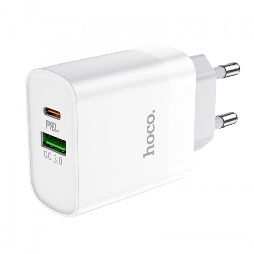 Адаптер мережевий HOCO Rapido C80A |1USB/1Type-C, 3.1A/20W, QC/PD| white