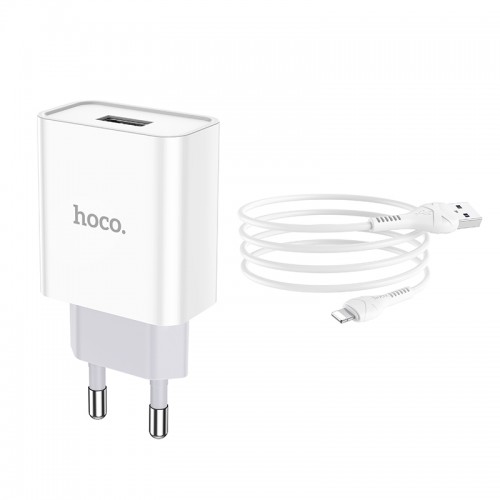 Адаптер мережевий Hoco Lightning cable Asombroso C81A |1USB, 2.1A| white
