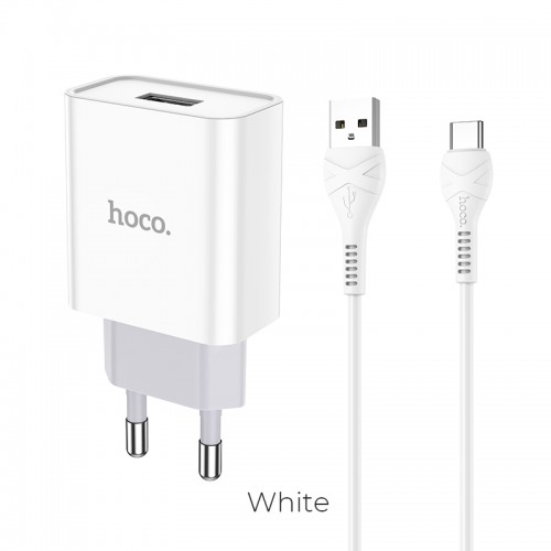 Адаптер мережевий Hoco Type-C cable Asombroso C81A |1USB, 2.1A| white
