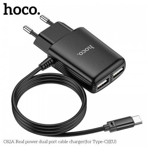 Адаптер сетевой HOCO Type-C cable Real power C82A |2USB, 2.4A|