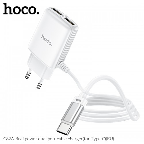 Адаптер сетевой HOCO Type-C cable Real power C82A |2USB, 2.4A|
