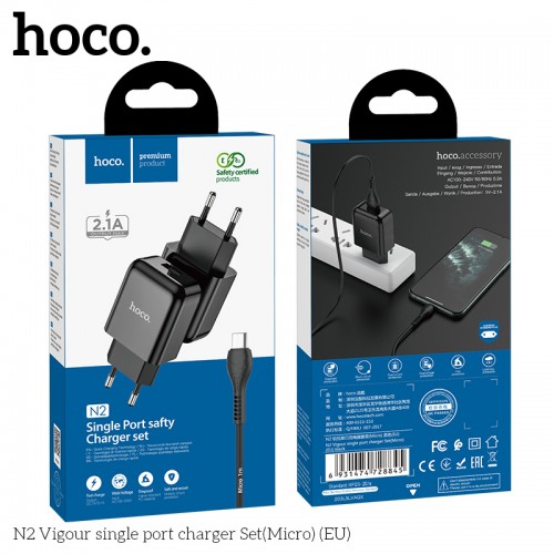 Адаптер сетевой HOCO Micro USB cable Vigour N2 |1USB, 2.1A| (Safety Certified)