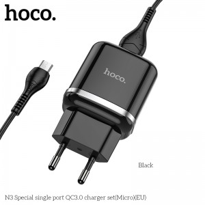 Адаптер мережевий Hoco Micro USB Cable Special FCP, AFC N3 |1USB, 18W/3A, QC3.0| (Safety Certified) black