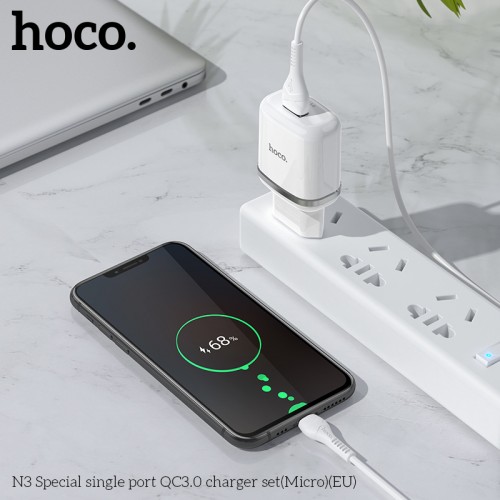 Адаптер сетевой HOCO Micro USB cable Special FCP, AFC N3 |1USB, 18W/3A, QC3.0| (Safety Certified)
