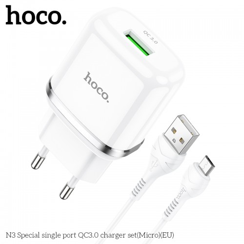 Адаптер сетевой HOCO Micro USB cable Special FCP, AFC N3 |1USB, 18W/3A, QC3.0| (Safety Certified)