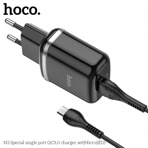 Адаптер сетевой HOCO Micro USB cable Special FCP, AFC N3 |1USB, 18W/3A, QC3.0| (Safety Certified)