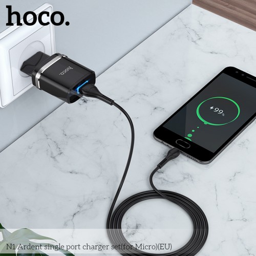 Адаптер сетевой Hoco Micro USB кабель Ardent зарядное устройство комплект N1 |1USB, 2.4A| (Сертифицировано по безопасности) белый
