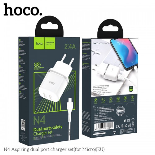 Адаптер мережевий Hoco Micro USB cable Aspiring dual port charger set N4 |2USB, 2.4A| black