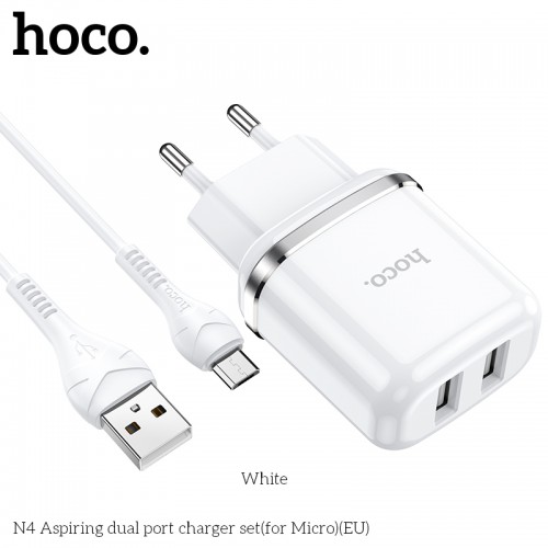 Адаптер мережевий Hoco Micro USB cable Aspiring dual port charger set N4 |2USB, 2.4A| black