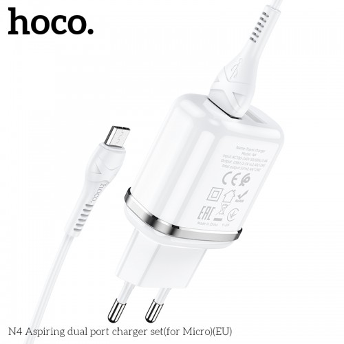 Адаптер мережевий Hoco Micro USB cable Aspiring dual port charger set N4 |2USB, 2.4A| black