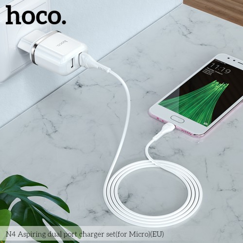 Адаптер мережевий Hoco Micro USB cable Aspiring dual port charger set N4 |2USB, 2.4A| black
