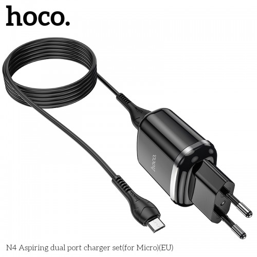 Адаптер мережевий Hoco Micro USB cable Aspiring dual port charger set N4 |2USB, 2.4A| black