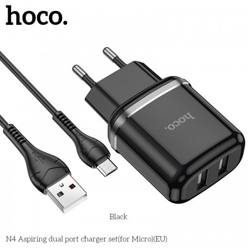 Адаптер мережевий Hoco Micro USB cable Aspiring dual port charger set N4 |2USB, 2.4A| black