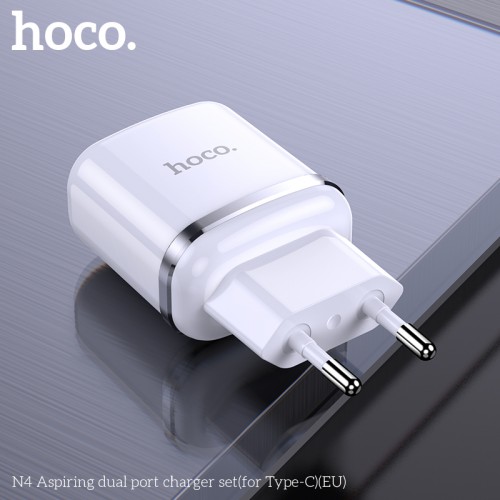 Адаптер мережевий HOCO Type-C cable Aspiring dual Port charger set N4 |2USB, 2.4A| (Safety Certified) white