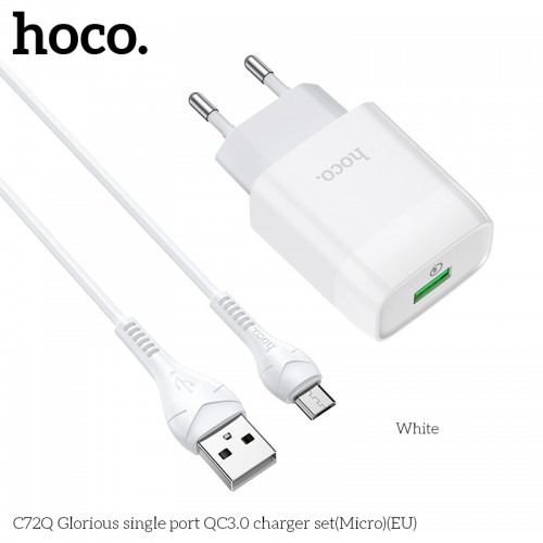 Адаптер сетевой HOCO Micro USB cable Glorious charger set C72Q |1USB, QC3.0/FCP/AFC, 3A, 18W|