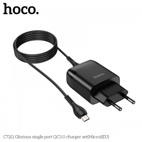 Адаптер мережевий Hoco Micro USB cable Glorious charger set C72Q |1USB, QC3.0/FCP/AFC, 3A, 18W| black