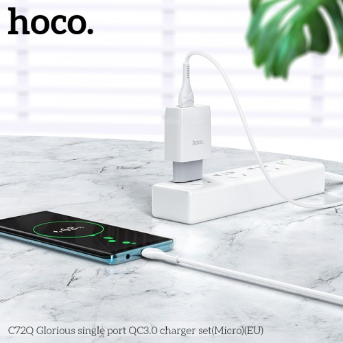 Адаптер мережевий Hoco Micro USB cable Glorious charger set C72Q |1USB, QC3.0/FCP/AFC, 3A, 18W| white