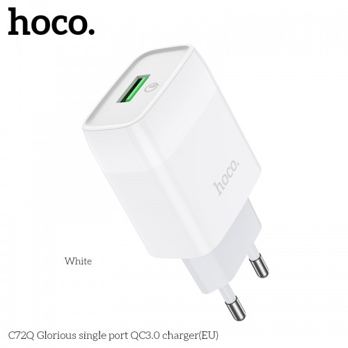 Адаптер мережевий HOCO Glorious single port charger C72Q |1USB, QC3.0/FCP/AFC, 3A, 18W| black
