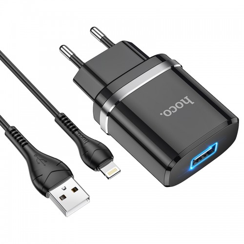 Адаптер сетевой Hoco Lightning Cable Ardent charger set N1 |1USB, 2.4A, 12W| (Сертифицировано по безопасности) белый