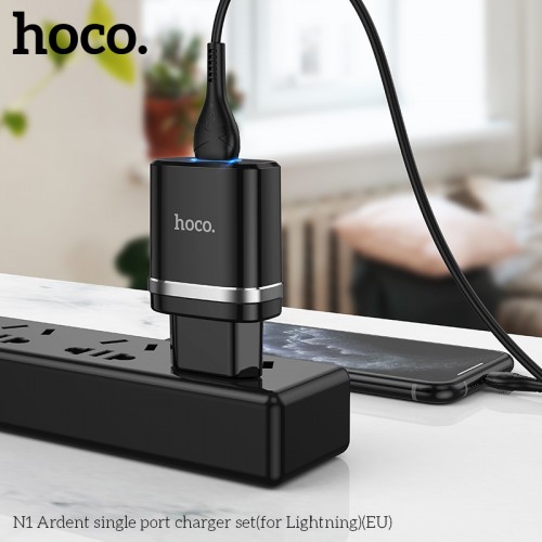 Адаптер сетевой Hoco Lightning Cable Ardent charger set N1 |1USB, 2.4A, 12W| (Сертифицировано по безопасности) белый