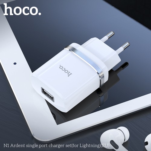 Адаптер сетевой Hoco Lightning Cable Ardent charger set N1 |1USB, 2.4A, 12W| (Сертифицировано по безопасности) черный