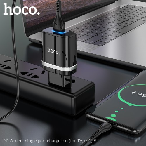 Адаптер мережевий Hoco Type-C Cable Ardent charger set N1 |1USB, 2.4A, 12W| (Safety Certified) black