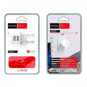 Адаптер мережевий Koni Strong Type-C cable KS73T |2USB, 2.4A| white