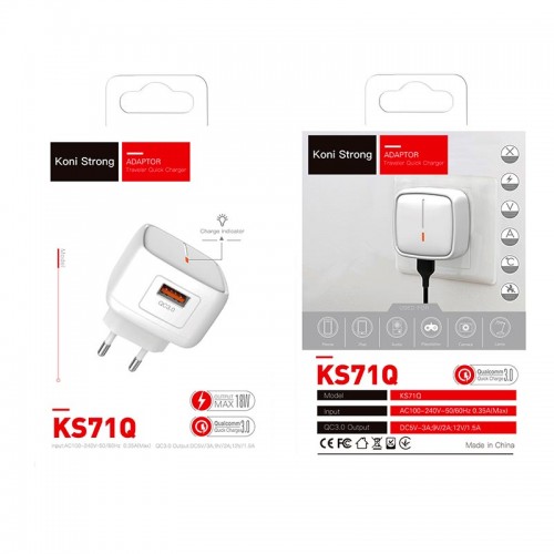 Адаптер сетевой KONI Strong KS71Q |1USB, 3A, QC| white