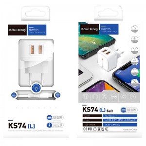 Адаптер мережевий Koni Strong Lightning Cable KS74 (L) |2USB, 2.4A| white