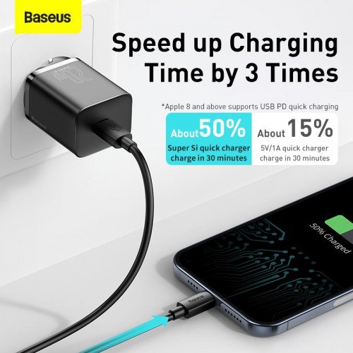 Адаптер мережевий BASEUS Super si Quick Charger |Type-C, QC/PD, 3A, 20W| (CCSUP-B03) black