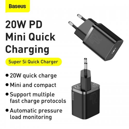 Адаптер мережевий BASEUS Type-C to Lightning Cable Super si Quick Charger Sets |Type-C, QC/PD, 3A, 20W| (TZCCSUP-B03) black