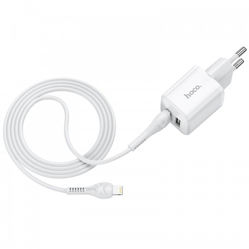 Адаптер мережевий Hoco Lightning Cable Briar dual port charger set N8 |2USB, 2.4A| (Safety Certified) white