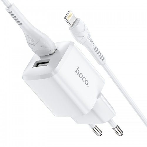 Адаптер мережевий Hoco Lightning Cable Briar dual port charger set N8 |2USB, 2.4A| (Safety Certified) white
