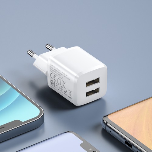 Адаптер мережевий Hoco Lightning Cable Briar dual port charger set N8 |2USB, 2.4A| (Safety Certified) white