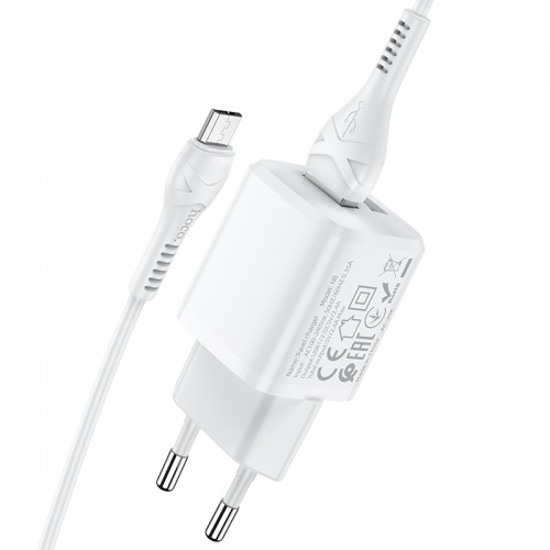 Адаптер мережевий Hoco Micro USB Cable Briar dual Port charger set N8 |2USB, 2.4A| (Safety Certified) white