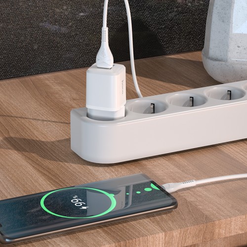 Адаптер мережевий Hoco Type-C Cable Briar dual Port charger set N8 |2USB, 2.4A| (Safety Certified) white